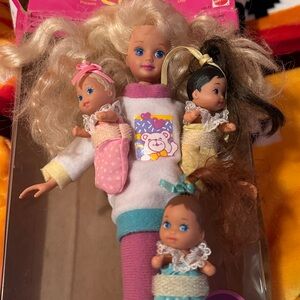 Mattel Doll with Babies - Pink and Blue